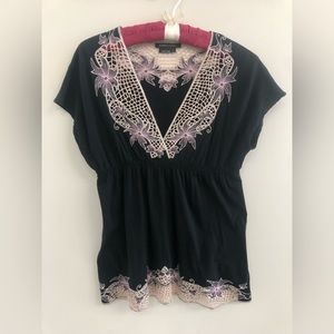 Boho embroidered black top